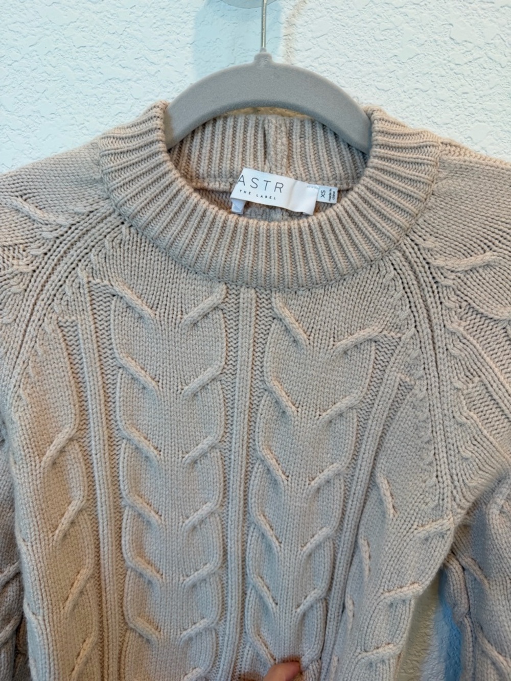 Astr Cable Knit Crewneck Sweater in Beige